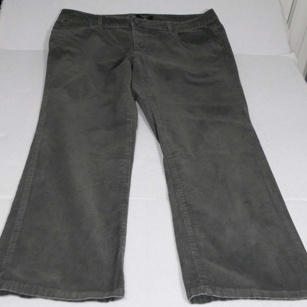 Talbots Womens Pants 18W Plus Corduroy Gray Straight Leg Stretch Cotton Preppy